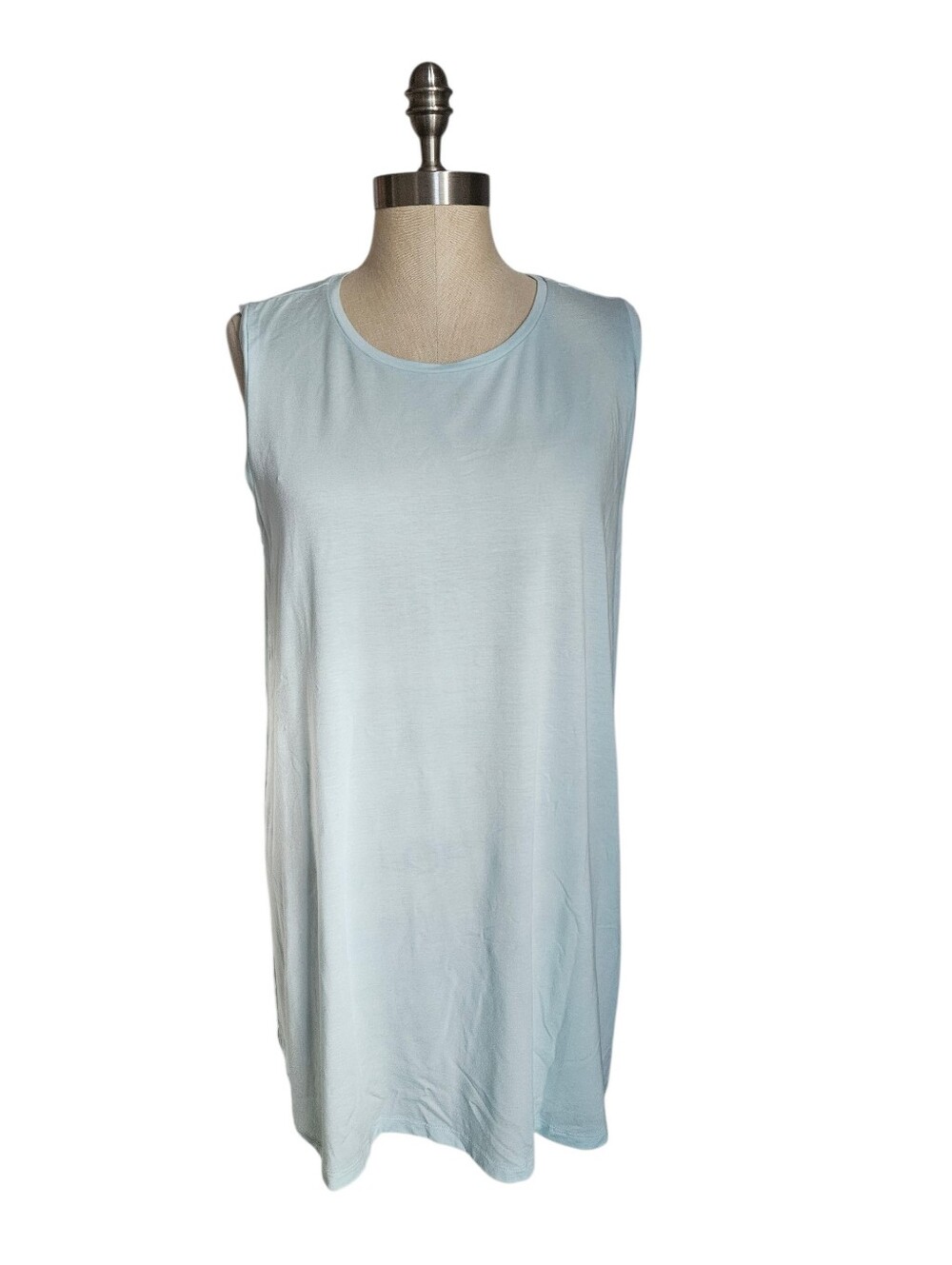 NWOT EILEEN FISHER Sleeveless Light Blue Crew Neck Jersey Tunic Tank | SZ L